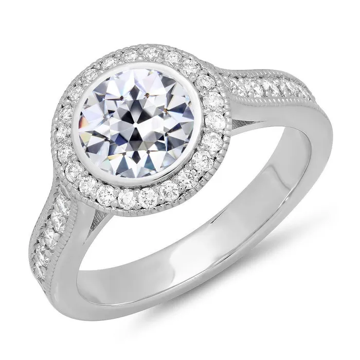 HarryChadEntcom Rings Halo Ring Round Old Mine Cut Natural Earth Mined Diamond Bezel Set Milgrain 550 Carats HarryChadEntcom Rings Halo Ring Round Old Mine Cut Natural Earth Mined Diamond Bezel Set Milgrain 550 Carats
