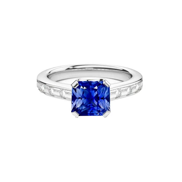HarryChadEntcom Rings Radiant Sapphire Engagement Ring 2 Carats Baguette Accents Channel Set HarryChadEntcom Rings Radiant Sapphire Engagement Ring 2 Carats Baguette Accents Channel Set