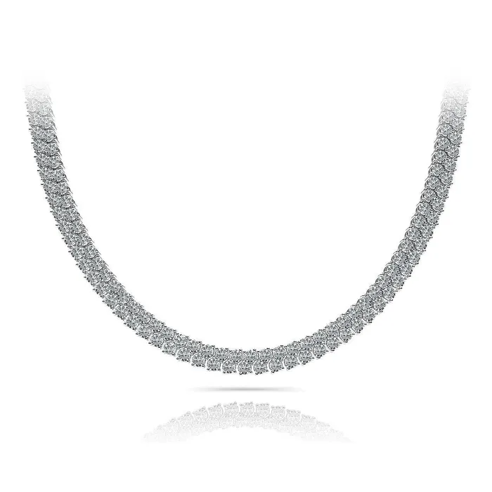 Necklaces GB 24 Ct Prong Set Round Natural Earth Mined Diamond Checkerboard Tennis Necklace White Gold 14K Necklaces GB 24 Ct Prong Set Round Natural Earth Mined Diamond Checkerboard Tennis Necklace White Gold 14K