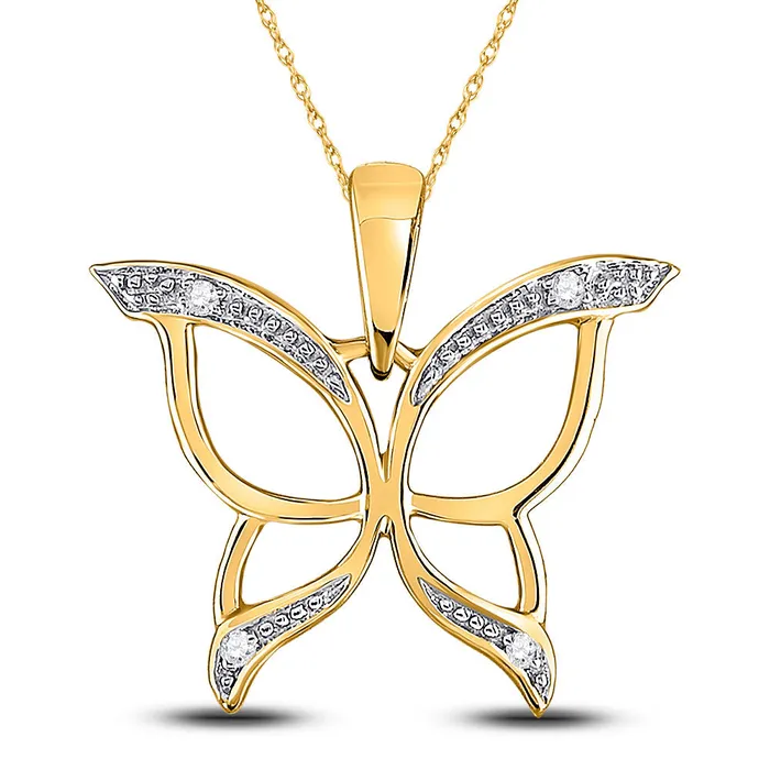 Necklaces GND GND 10Kt Yellow Gold Womens Round Diamond Butterfly Bug Pendant 03 Cttw Necklaces GND GND 10Kt Yellow Gold Womens Round Diamond Butterfly Bug Pendant 03 Cttw