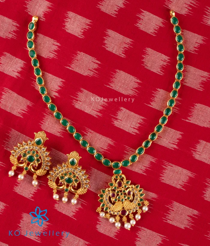 Necklaces Silversmith The Shubhi Silver Peacock Kemp Necklace