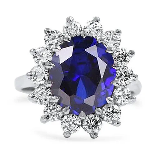 Oval Sapphire And Natural Earth Mined Diamonds 550 Carats Wedding Ring 14K White Gold GB Rings Oval Sapphire And Natural Earth Mined Diamonds 550 Carats Wedding Ring 14K White Gold GB Rings