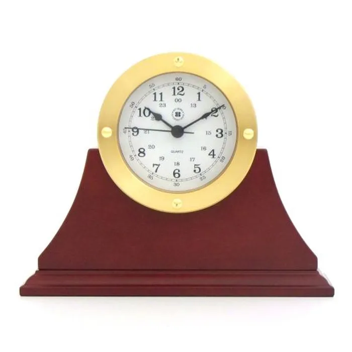 Rings Bey Berk Bey Berk Gold Tone Round Quartz Clock On Mahogany Base