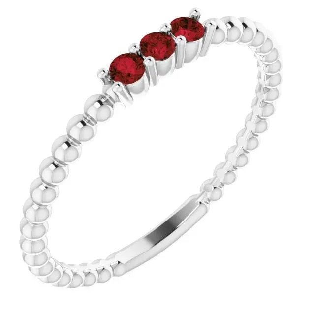 Rings GB Three Stone Round Ruby Ring 120 Carats White Gold 14K