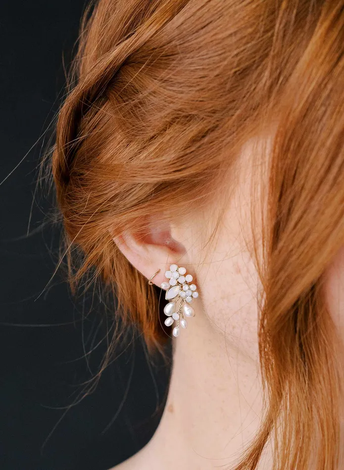twigs honey Freshwater pearl and crystal cluster earrings Style 2301 Earrings