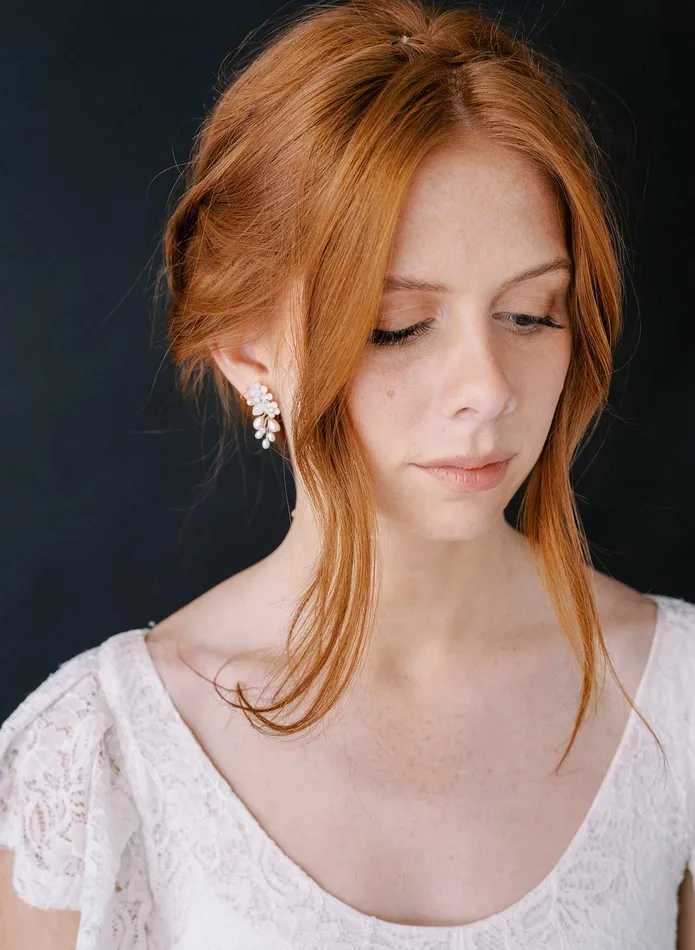 twigs honey Freshwater pearl and crystal cluster earrings Style 2301 Earrings