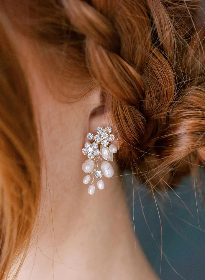 twigs honey Freshwater pearl and crystal cluster earrings Style 2301 Earrings