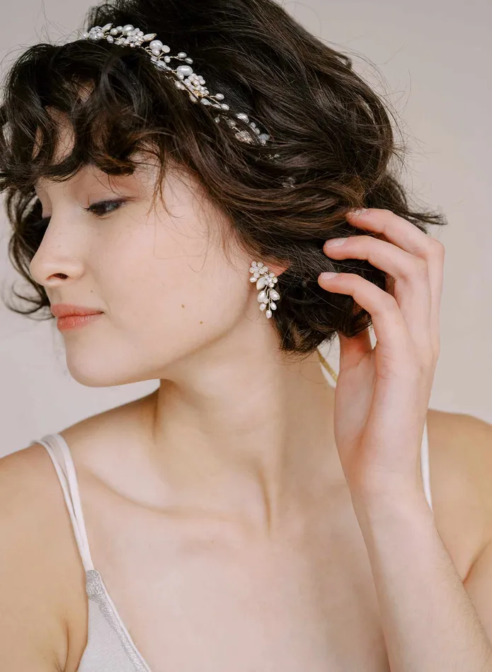 twigs honey Freshwater pearl and crystal cluster earrings Style 2301 Earrings