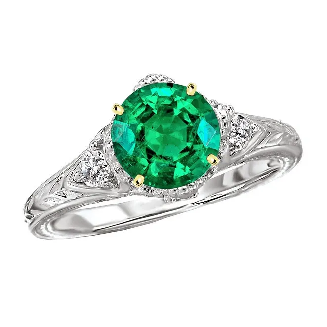Vintage Look Green Emerald Diamond Ring HarryChadEntcom Rings