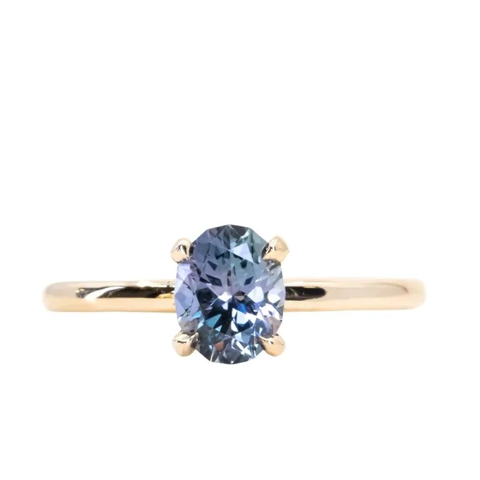 129ct Precision Cut Purple Grey Montana Sapphire Four Prong Classic Solitaire in 14k Yellow Gold potentate Earrings