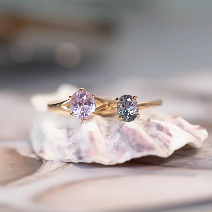 129ct Precision Cut Purple Grey Montana Sapphire Four Prong Classic Solitaire in 14k Yellow Gold potentate Earrings