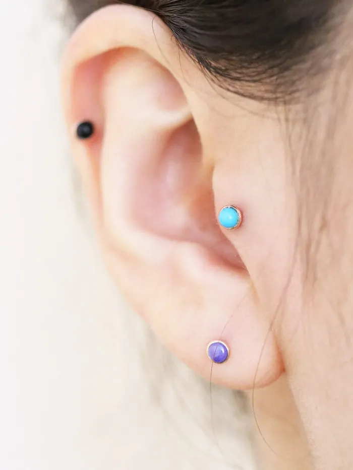14K Gold Mini Stone Cartilage Earring 18G16G MinimalBijoux Earrings