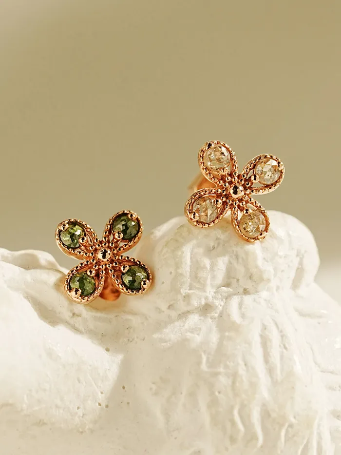 14K Gold Rough Dia Antique Flower Cartilage Earring 18G MinimalBijoux Earrings