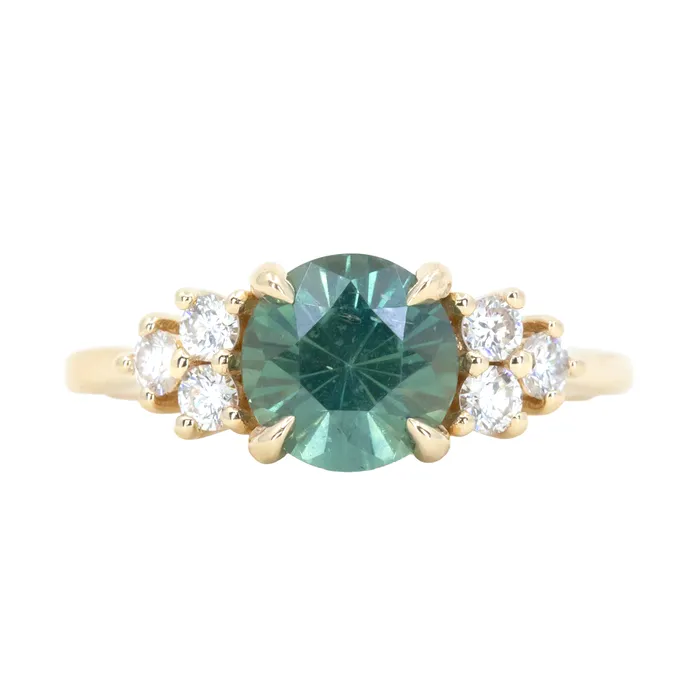 227ct Round Teal Madagascar Sapphire and Diamond Cluster Ring in 14k Yellow Gold Anueva Jewelry Rings