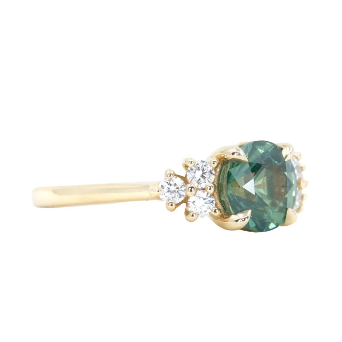 227ct Round Teal Madagascar Sapphire and Diamond Cluster Ring in 14k Yellow Gold Anueva Jewelry Rings