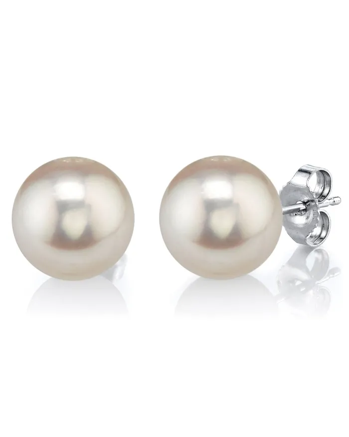 9mm White Freshwater Round Pearl Stud Earrings SPT Earrings