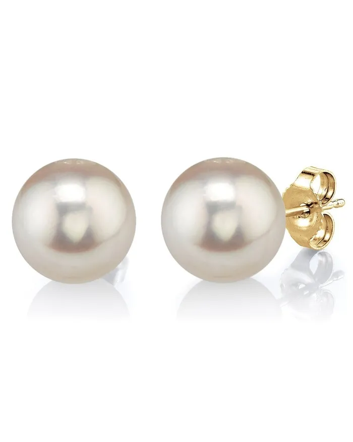 9mm White Freshwater Round Pearl Stud Earrings SPT Earrings