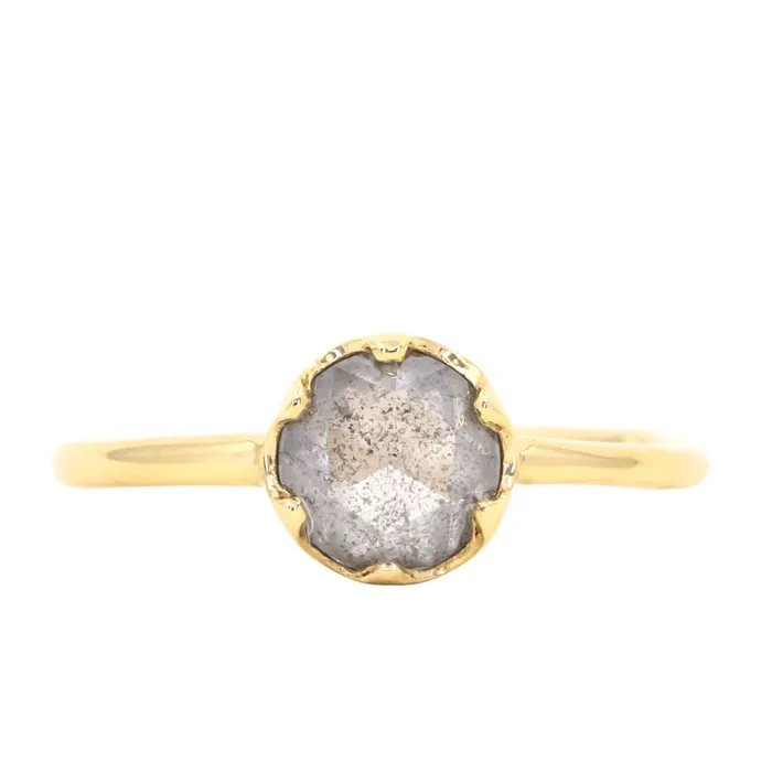 Anueva Jewelry Rings 107ct Rosecut Salt Pepper Diamond 6Prong Low Profile Ring With Plain Rounded Band in 18K Yellow Gold Anueva Jewelry Rings 107ct Rosecut Salt Pepper Diamond 6Prong Low Profile Ring With Plain Rounded Band in 18K Yellow Gold