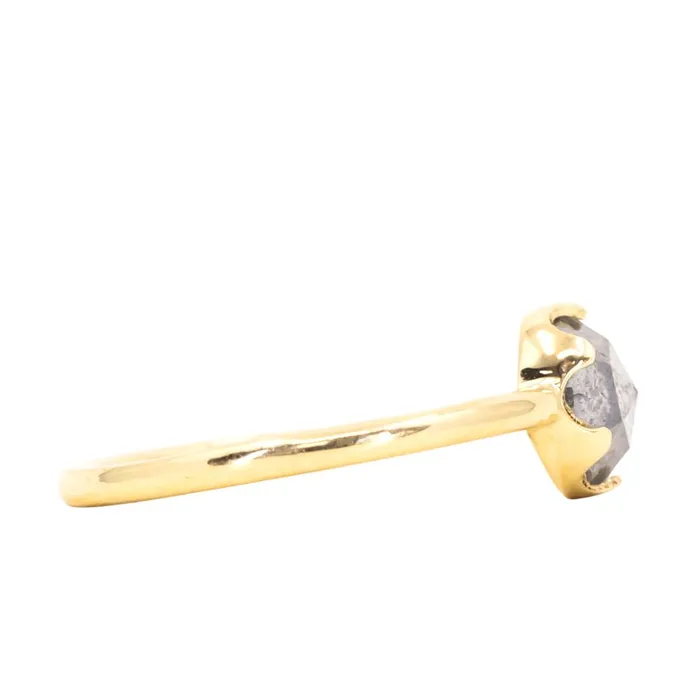 Anueva Jewelry Rings 107ct Rosecut Salt Pepper Diamond 6Prong Low Profile Ring With Plain Rounded Band in 18K Yellow Gold