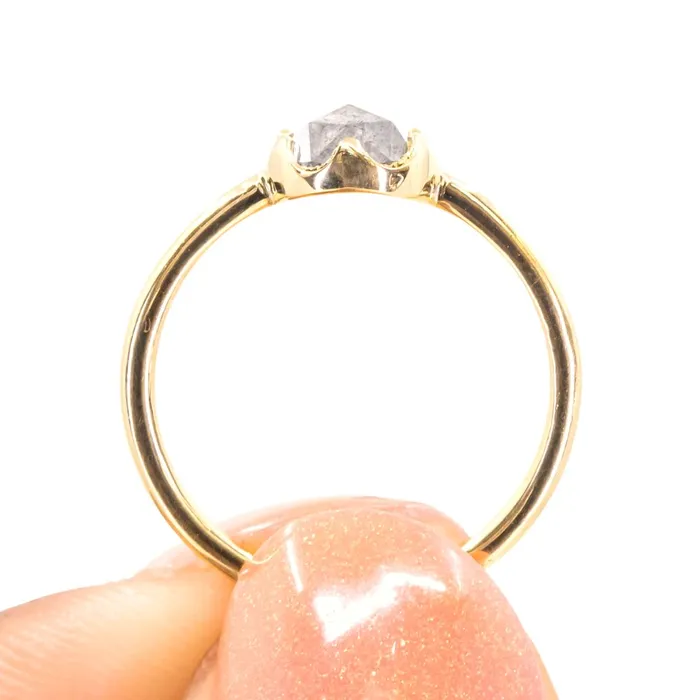 Anueva Jewelry Rings 107ct Rosecut Salt Pepper Diamond 6Prong Low Profile Ring With Plain Rounded Band in 18K Yellow Gold