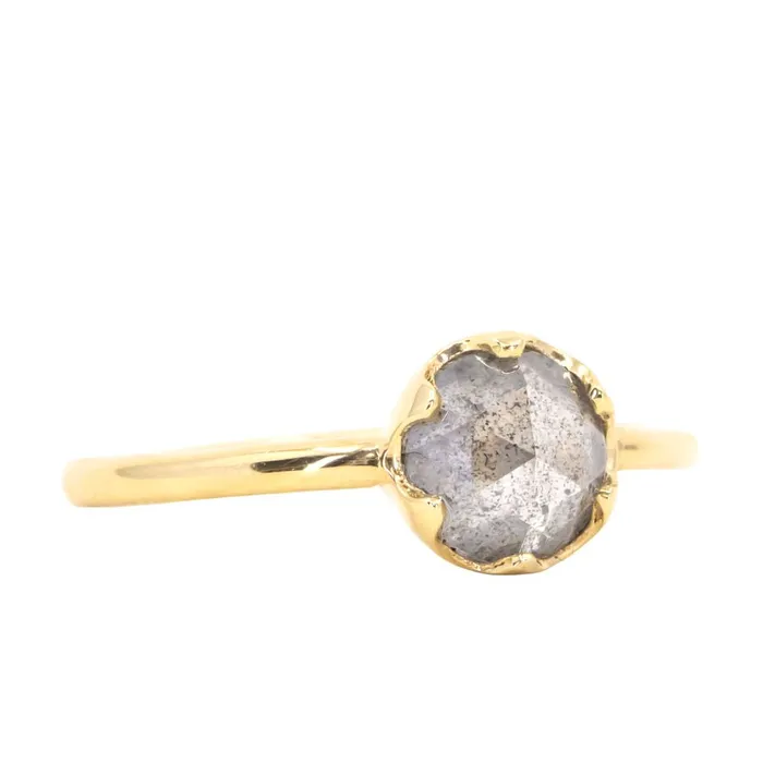 Anueva Jewelry Rings 107ct Rosecut Salt Pepper Diamond 6Prong Low Profile Ring With Plain Rounded Band in 18K Yellow Gold
