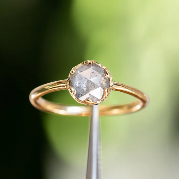 Anueva Jewelry Rings 107ct Rosecut Salt Pepper Diamond 6Prong Low Profile Ring With Plain Rounded Band in 18K Yellow Gold