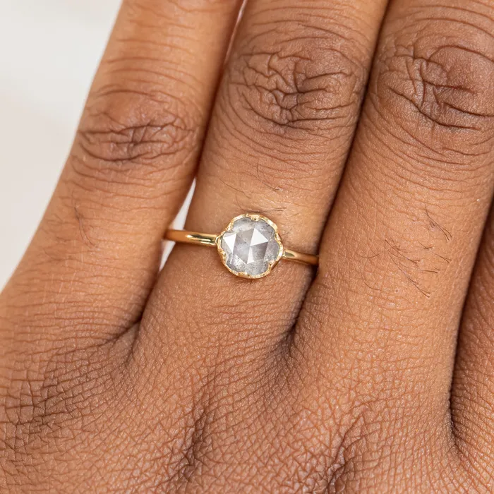 Anueva Jewelry Rings 107ct Rosecut Salt Pepper Diamond 6Prong Low Profile Ring With Plain Rounded Band in 18K Yellow Gold