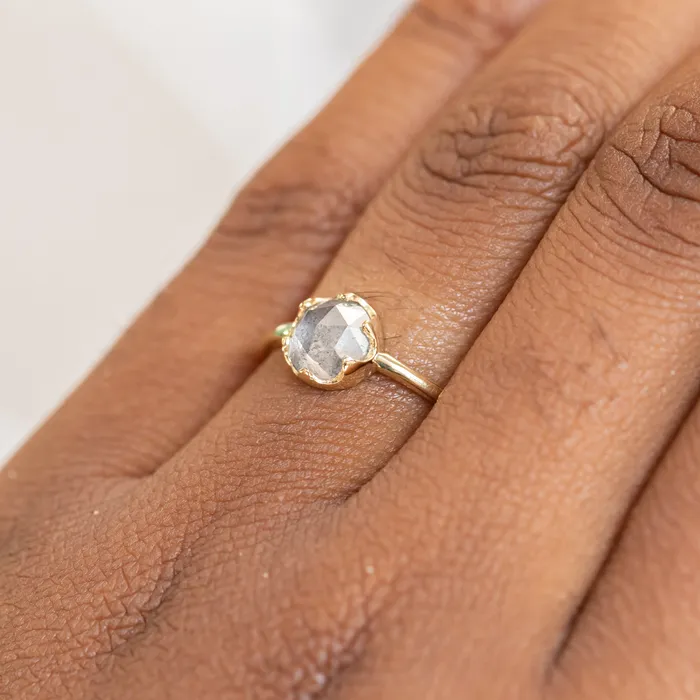 Anueva Jewelry Rings 107ct Rosecut Salt Pepper Diamond 6Prong Low Profile Ring With Plain Rounded Band in 18K Yellow Gold