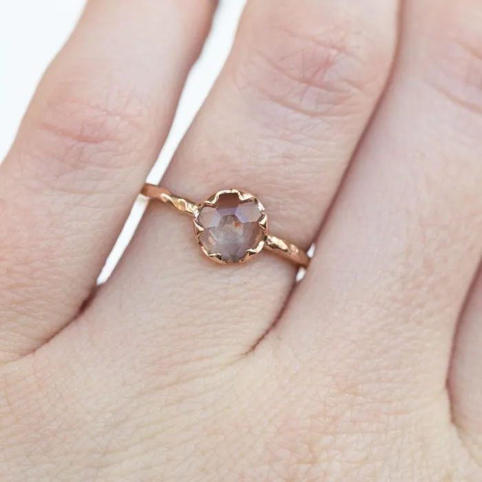 Earrings 074ct Rosecut Peach Montana Sapphire in 6 Prong 14k Rose Gold Low Profile Evergreen Setting Anueva Jewelry