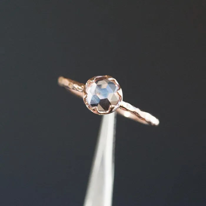 Earrings 074ct Rosecut Peach Montana Sapphire in 6 Prong 14k Rose Gold Low Profile Evergreen Setting Anueva Jewelry