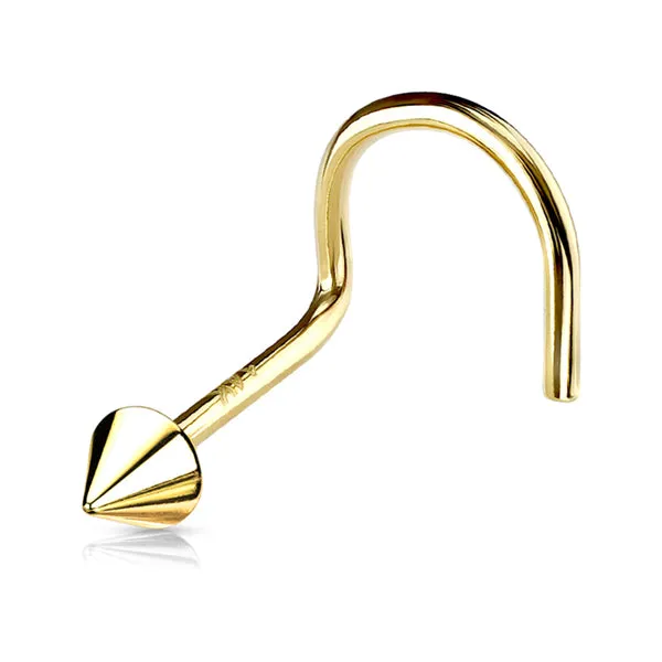 Earrings Tulsa Body Jewelry Yellow 14k Gold Cone Stud Nostril Screw