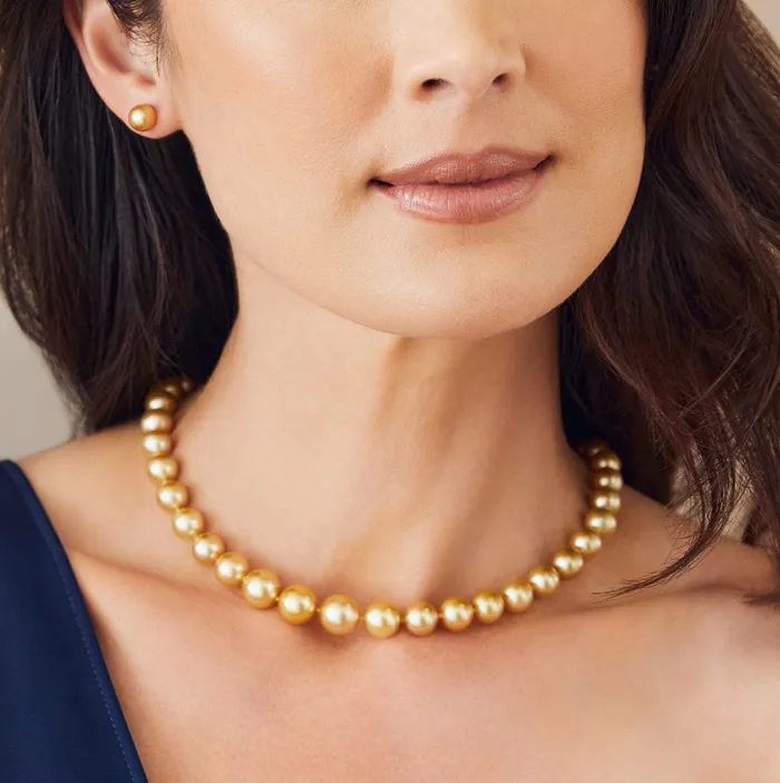 Golden South Sea Pearl Necklace 120140mm AAA Quality SPT Necklaces
