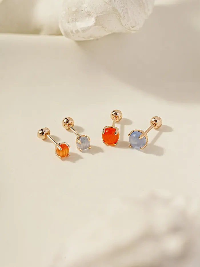 MinimalBijoux Earrings 14K Gold Cats Eye Round Cubic Cartilage Earring 20G18G16G