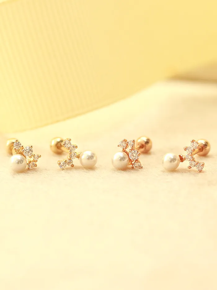 MinimalBijoux Earrings 14K Gold Mini Cubic Fresh Water Pearl Cartilage Earring 20G18G16G