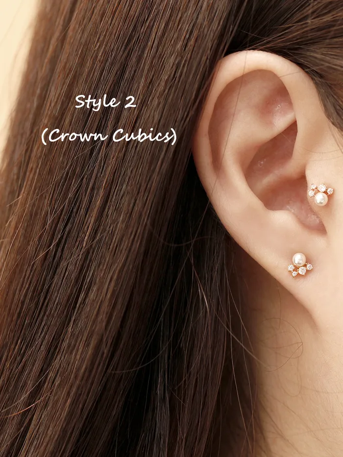MinimalBijoux Earrings 14K Gold Mini Cubic Fresh Water Pearl Cartilage Earring 20G18G16G