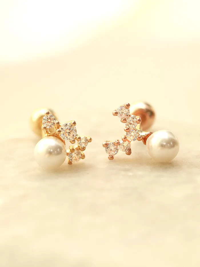 MinimalBijoux Earrings 14K Gold Mini Cubic Fresh Water Pearl Cartilage Earring 20G18G16G
