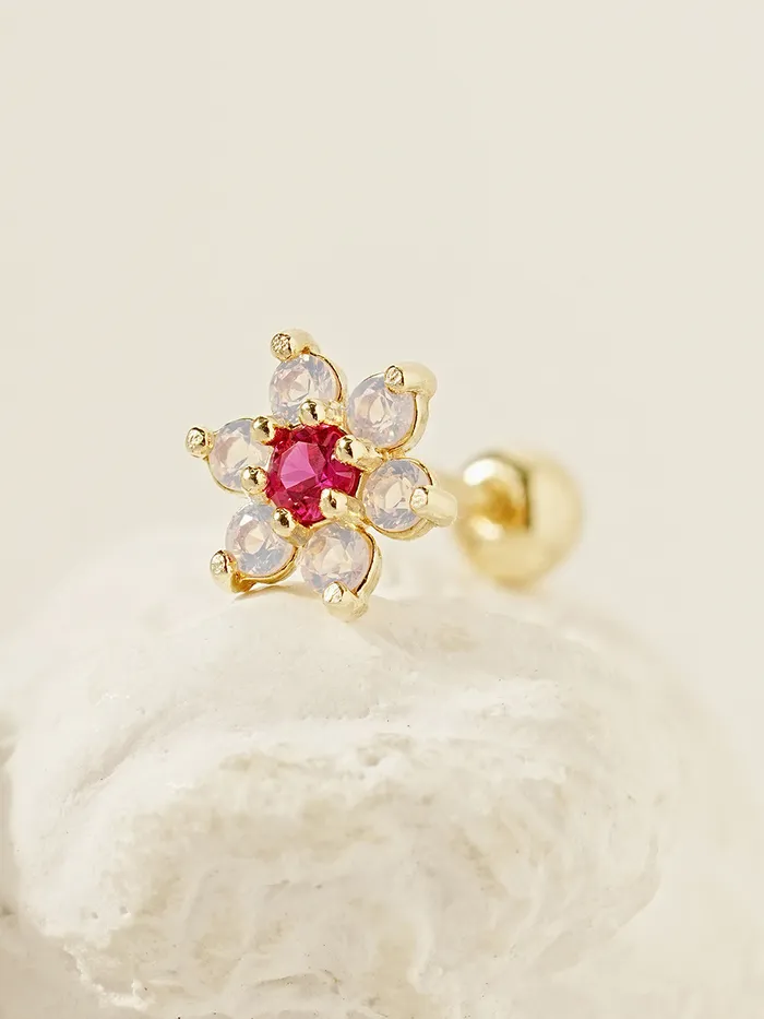 MinimalBijoux Earrings 14K Gold Pink Opal Flower Cartilage Earring 20G18G16G