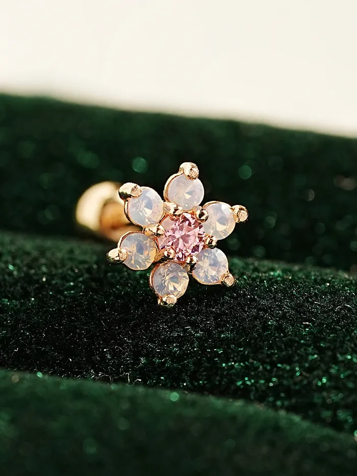 MinimalBijoux Earrings 14K Gold Pink Opal Flower Cartilage Earring 20G18G16G