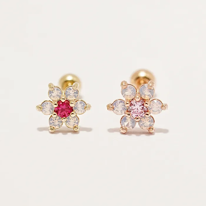MinimalBijoux Earrings 14K Gold Pink Opal Flower Cartilage Earring 20G18G16G