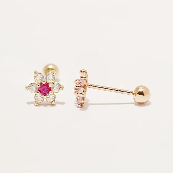 MinimalBijoux Earrings 14K Gold Pink Opal Flower Cartilage Earring 20G18G16G