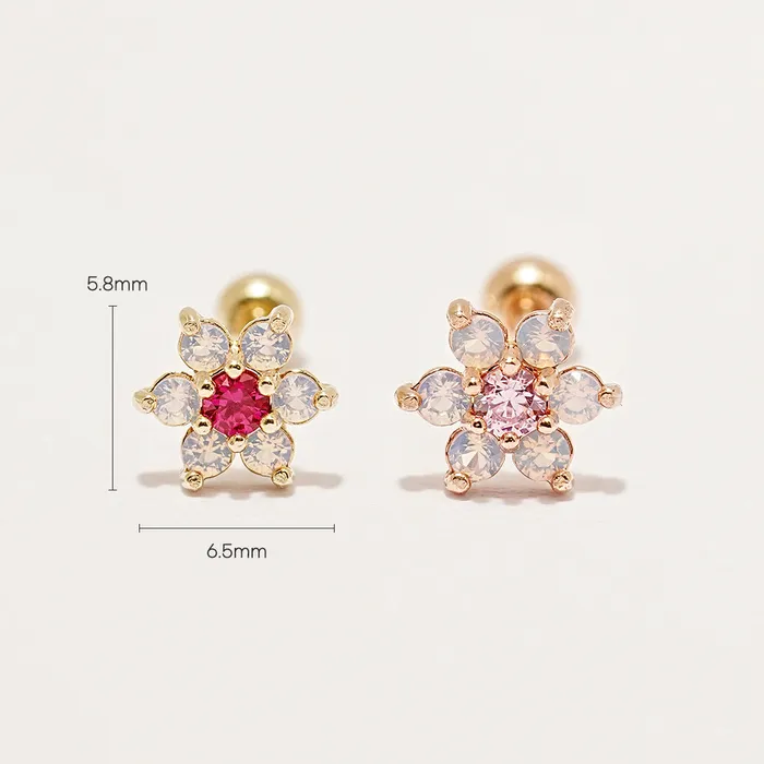MinimalBijoux Earrings 14K Gold Pink Opal Flower Cartilage Earring 20G18G16G