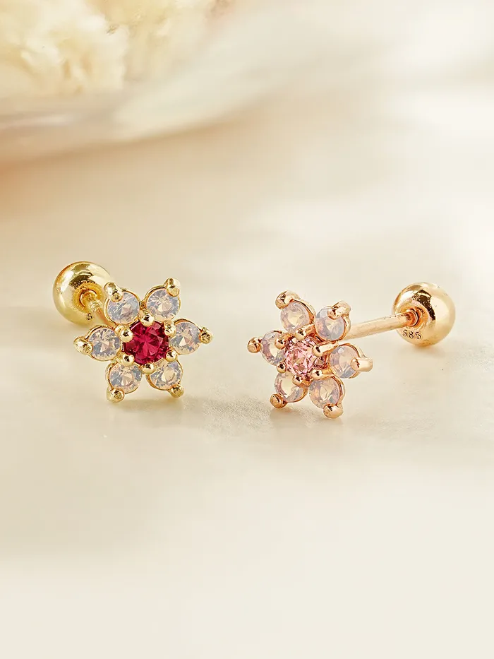 MinimalBijoux Earrings 14K Gold Pink Opal Flower Cartilage Earring 20G18G16G