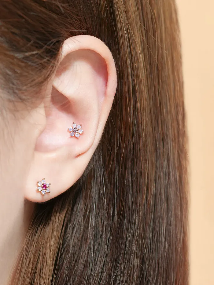 MinimalBijoux Earrings 14K Gold Pink Opal Flower Cartilage Earring 20G18G16G