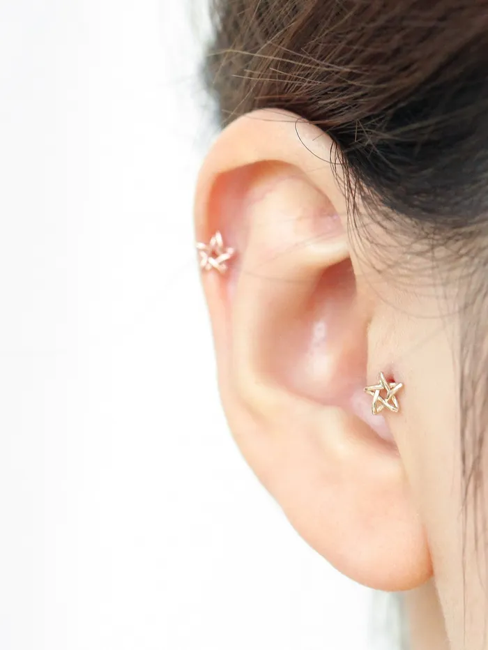 MinimalBijoux Earrings 14K Gold Star Point Cartilage Earring 18G16G