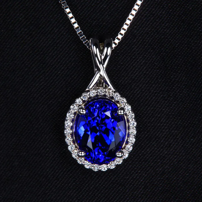 Moriartys Gem Art 14K White Gold Oval Tananite and Diamond Halo Pendant 348 Carats Necklaces Moriartys Gem Art 14K White Gold Oval Tananite and Diamond Halo Pendant 348 Carats Necklaces