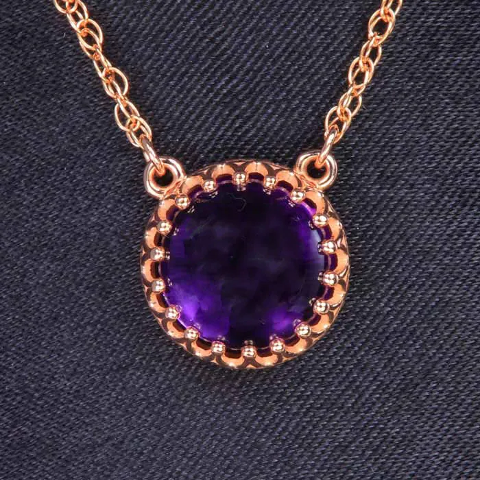 Moriartys Gem Art Necklaces 14K Rose Gold Rope Link Amethyst Pendant 376 Carats Moriartys Gem Art Necklaces 14K Rose Gold Rope Link Amethyst Pendant 376 Carats