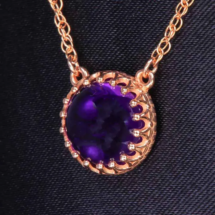 Moriartys Gem Art Necklaces 14K Rose Gold Rope Link Amethyst Pendant 376 Carats
