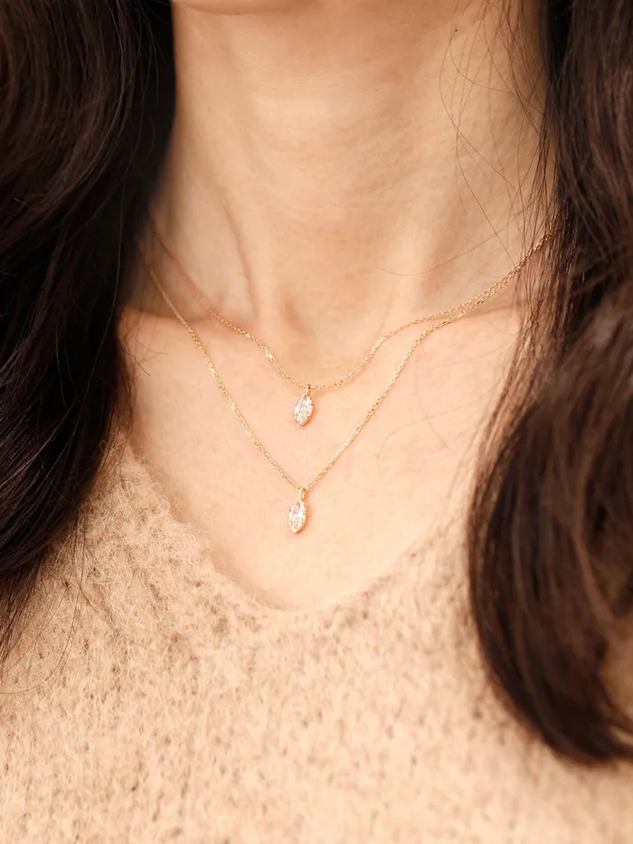 Necklaces MinimalBijoux 14K 18K Gold Point Marquiuse Cubic Necklace