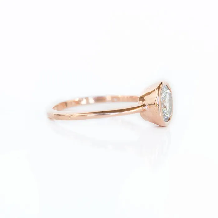 Rings Grey Moissanite Rose Gold Bezel Set Solitaire Ring Anueva Jewelry