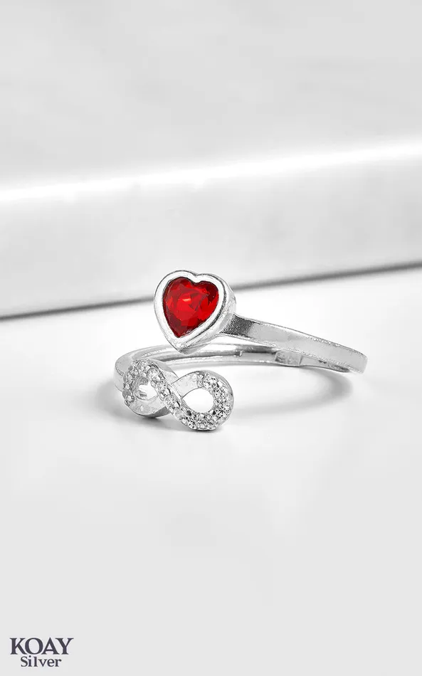 Rings KOAY Silver Store Infinity Zircon Red Heart Ring